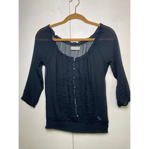 Abercrombie & Fitch Ruffle Y2K Top Size XS Milkmaid Sheer Coquette Cottagecore - Picture 2 of 13